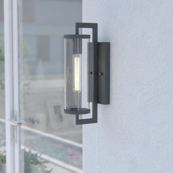 Vaxcel Morgan Park 16-in H 1 Light Black Dusk to Dawn Contemporary Outdoor Wall Lantern Clear Glass T0603 - main